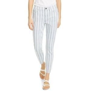 FRAME Le Skinny de Jeanne Crop Women's Preppy Blue Stripe Raw Hem Jeans Size 25